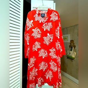 ESCAPADA orange, and white coral shirt dress very flattering perfect a resort!